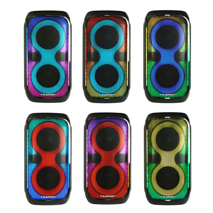 Blaupunkt Party Box Speaker, LED-Beleuchtung, Bluetooth, USB und AUX, FM-Radio, Karaoke-Funktion, Fernbedienung, Batterielaufzeit bis zu 18h, PB60X