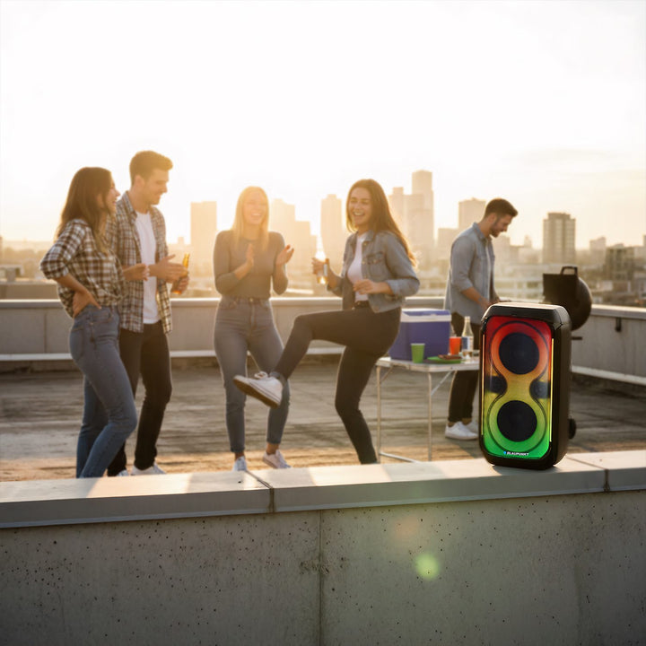 Blaupunkt Party Box Speaker, LED-Beleuchtung, Bluetooth, USB und AUX, FM-Radio, Karaoke-Funktion, Fernbedienung, Batterielaufzeit bis zu 18h, PB60X