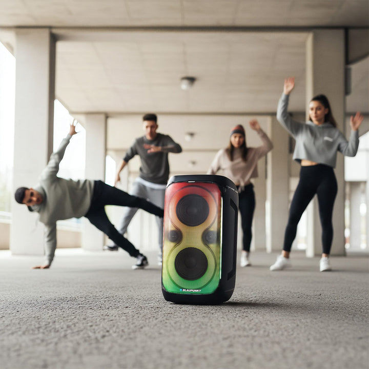 Blaupunkt Party Box Speaker, LED-Beleuchtung, Bluetooth, USB und AUX, FM-Radio, Karaoke-Funktion, Fernbedienung, Batterielaufzeit bis zu 18h, PB60X