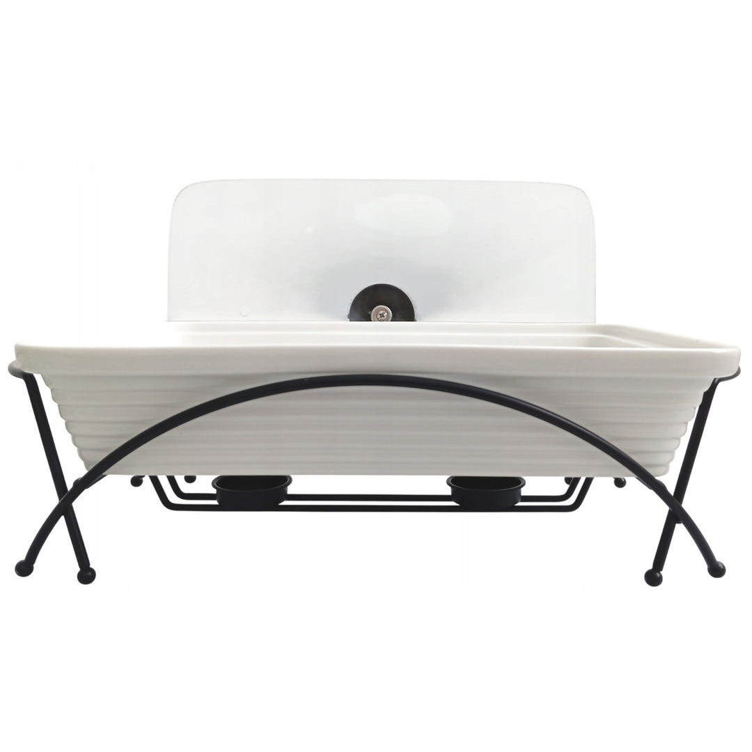 Maestro keramischer Speisenwärmer, rechteckig, weiß, Fassungsvermögen 1,7 l, backofengeeignet, inklusive Gestell und Deckel mit Griff, MR-11362-73