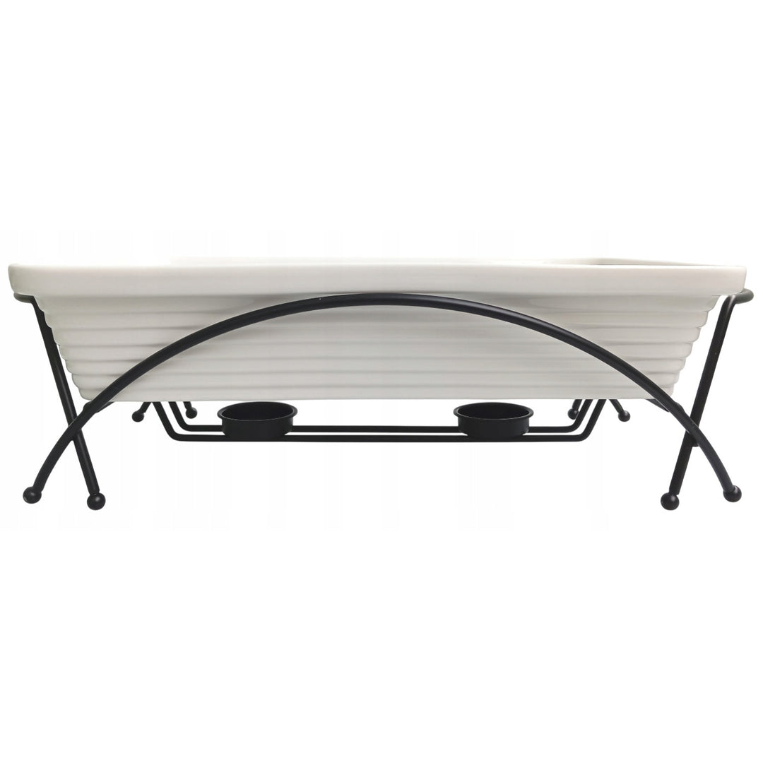 Maestro keramischer Speisenwärmer, rechteckig, weiß, Fassungsvermögen 1,7 l, backofengeeignet, inklusive Gestell und Deckel mit Griff, MR-11362-73