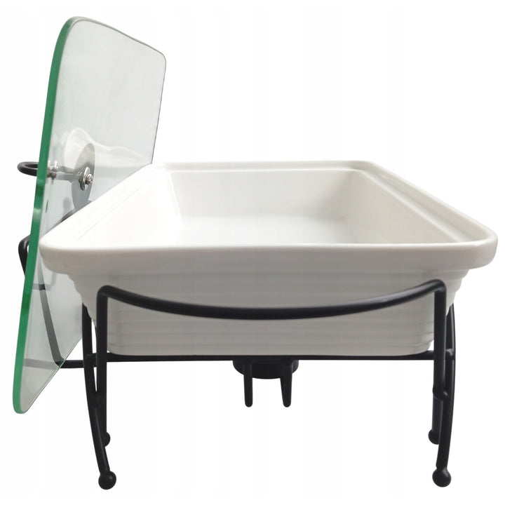 Maestro keramischer Speisenwärmer, rechteckig, weiß, Fassungsvermögen 1,7 l, backofengeeignet, inklusive Gestell und Deckel mit Griff, MR-11362-73