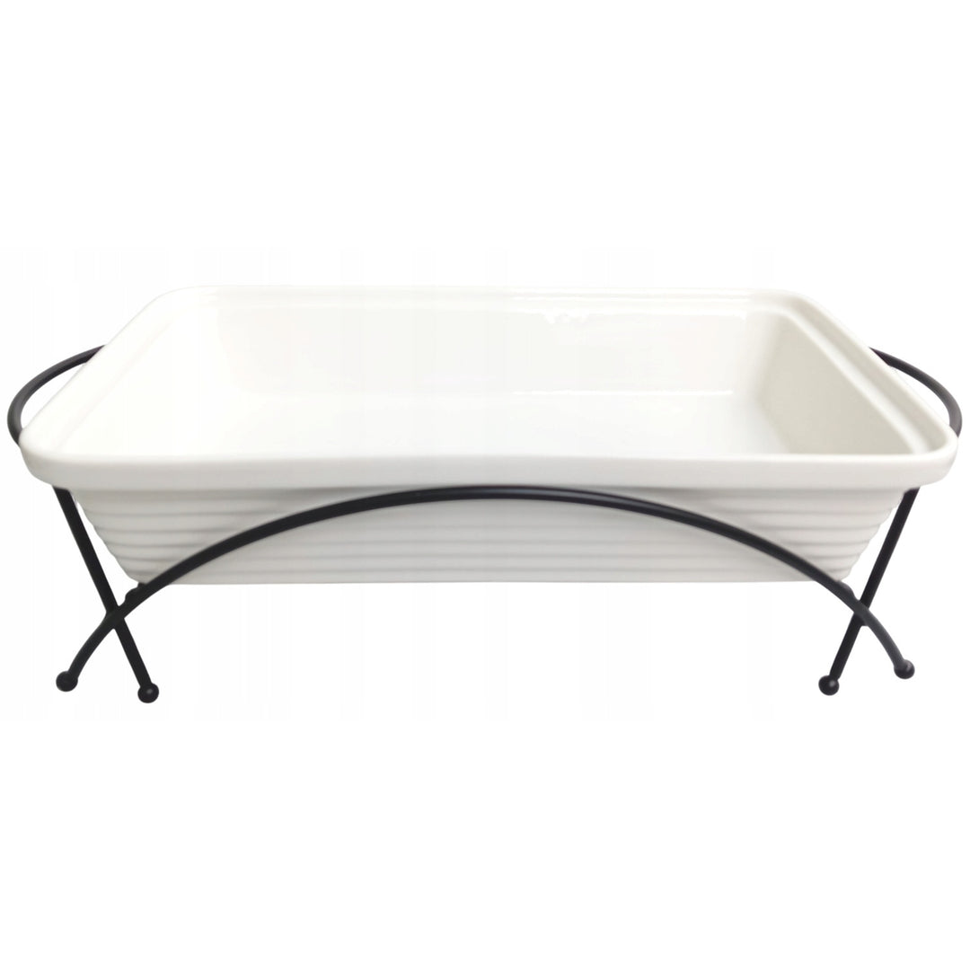 Keramischer Speisenwärmer Maestro, rechteckig, weiß, Fassungsvermögen 2,4 l, backofengeeignet, inklusive Gestell und Deckel mit Griff, MR-11562-73