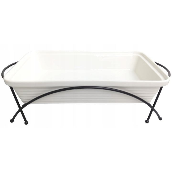 Keramischer Speisenwärmer Maestro, rechteckig, weiß, Fassungsvermögen 2,4 l, backofengeeignet, inklusive Gestell und Deckel mit Griff, MR-11562-73