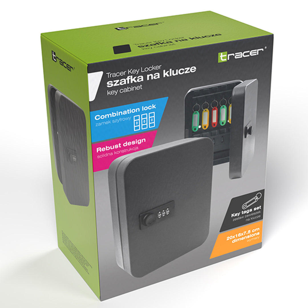 Tracer Schlüsselschrank, Zahlenschloss, 20 Haken, Stahl, Key Locker