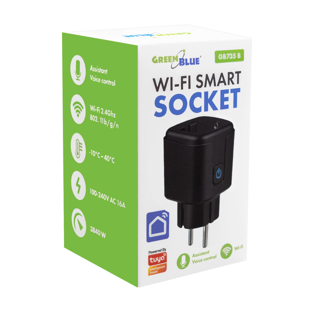 Ferngesteuerte WLAN-Steckdose von GreenBlue, Android/iOS/Alexa/Google Home, Timer, Leistungsmesser, max. 16 A/3840 W, GB735 B