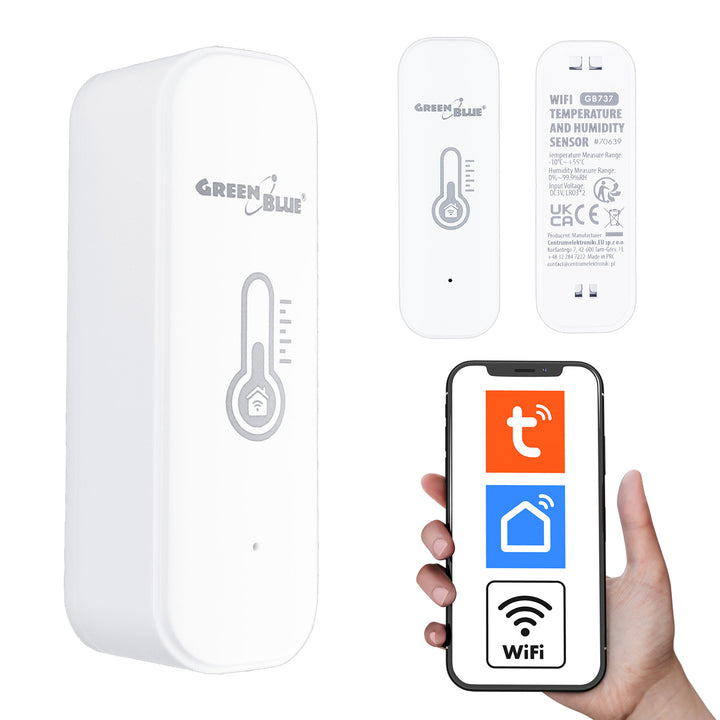 GreenBlue WLAN-Temperatur- und Feuchtigkeitssensor, Android/iOS/Alexa/Google Home, 3,0 V Gleichstrom, LR03x2, GB737