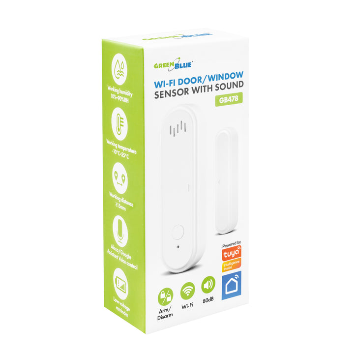 Drahtloser Reed-Schalter / WiFi-Öffnungssensor von GreenBlue, Android/iOS, für Türen / Fenster, 3,0 V DC, LR03x2, mit Alarm, GB478