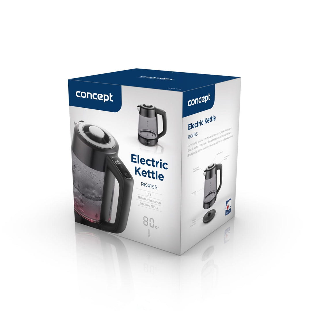 Concept Glas-Wasserkocher, Fassungsvermögen 1,7 l, Leistung 1850–2200 W, Farbe Schwarz, Strix-Anschluss, Temperaturregelung, digitale Steuerung, RK4195
