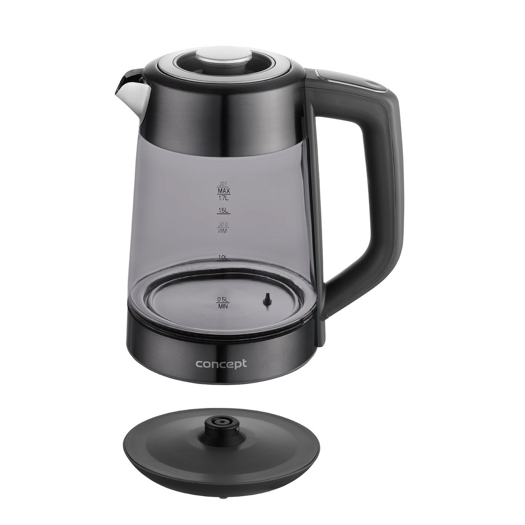 Concept Glas-Wasserkocher, Fassungsvermögen 1,7 l, Leistung 1850–2200 W, Farbe Schwarz, Strix-Anschluss, Temperaturregelung, digitale Steuerung, RK4195