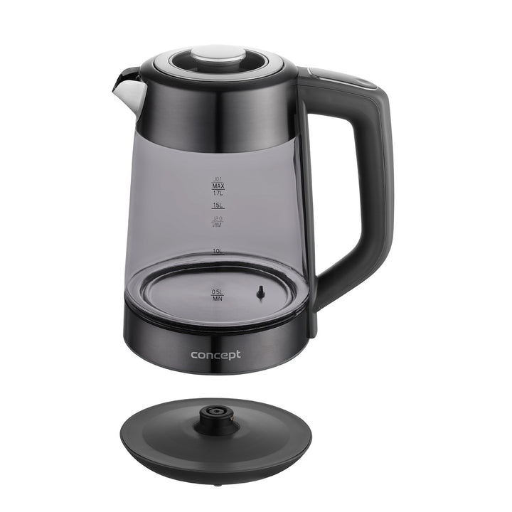 Concept Glas-Wasserkocher, Fassungsvermögen 1,7 l, Leistung 1850–2200 W, Farbe Schwarz, Strix-Anschluss, Temperaturregelung, digitale Steuerung, RK4195