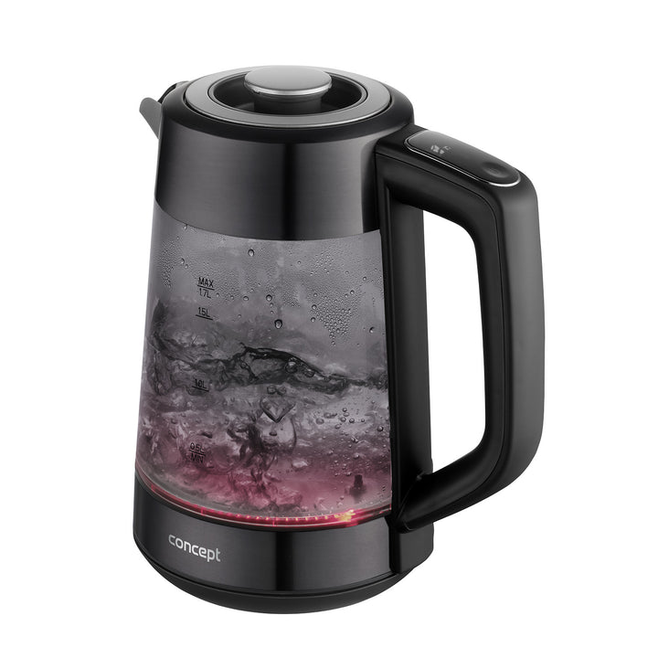 Concept Glas-Wasserkocher, Fassungsvermögen 1,7 l, Leistung 1850–2200 W, Farbe Schwarz, Strix-Anschluss, Temperaturregelung, digitale Steuerung, RK4195