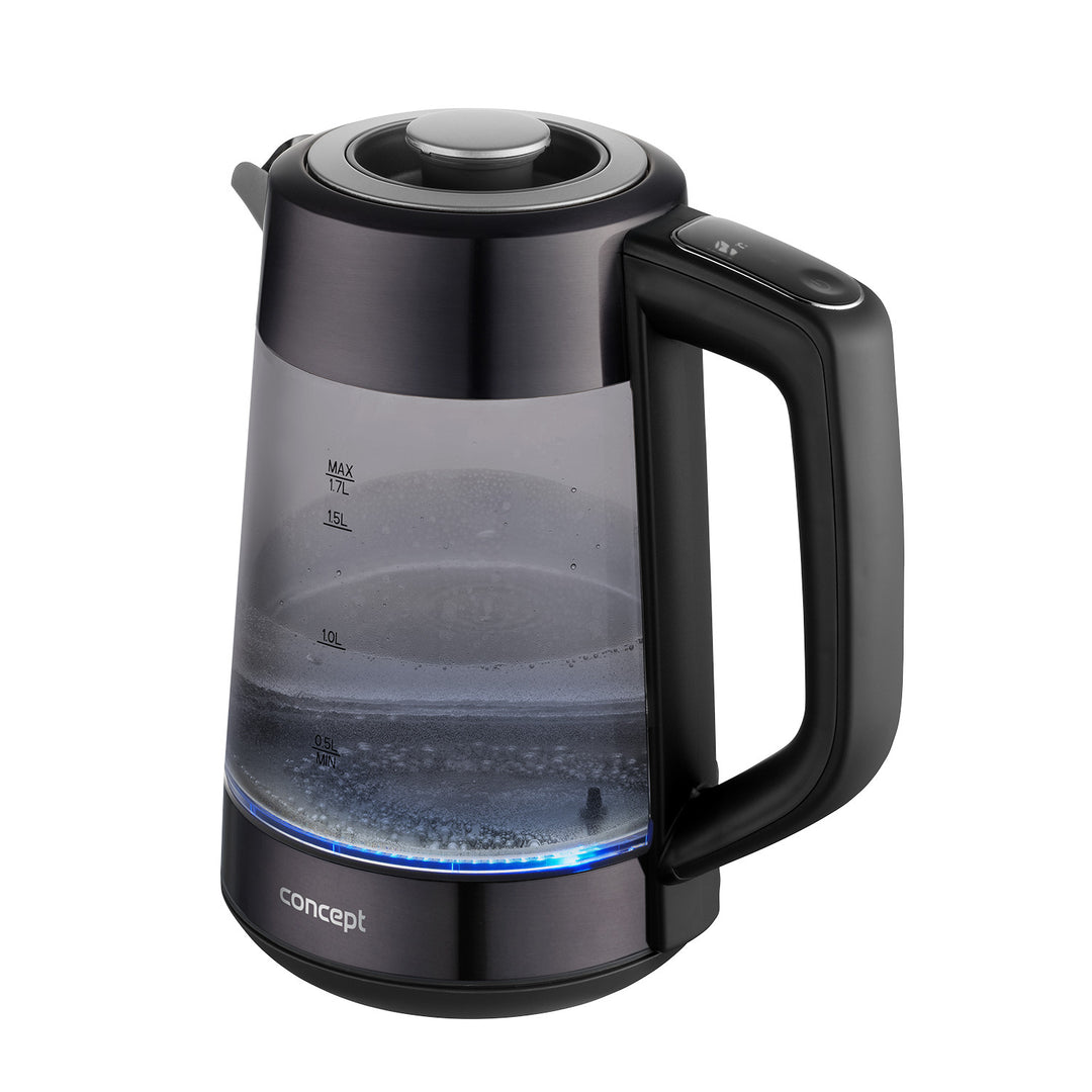 Concept Glas-Wasserkocher, Fassungsvermögen 1,7 l, Leistung 1850–2200 W, Farbe Schwarz, Strix-Anschluss, Temperaturregelung, digitale Steuerung, RK4195