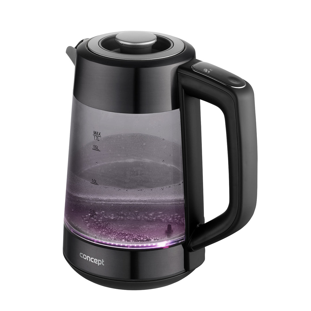 Concept Glas-Wasserkocher, Fassungsvermögen 1,7 l, Leistung 1850–2200 W, Farbe Schwarz, Strix-Anschluss, Temperaturregelung, digitale Steuerung, RK4195
