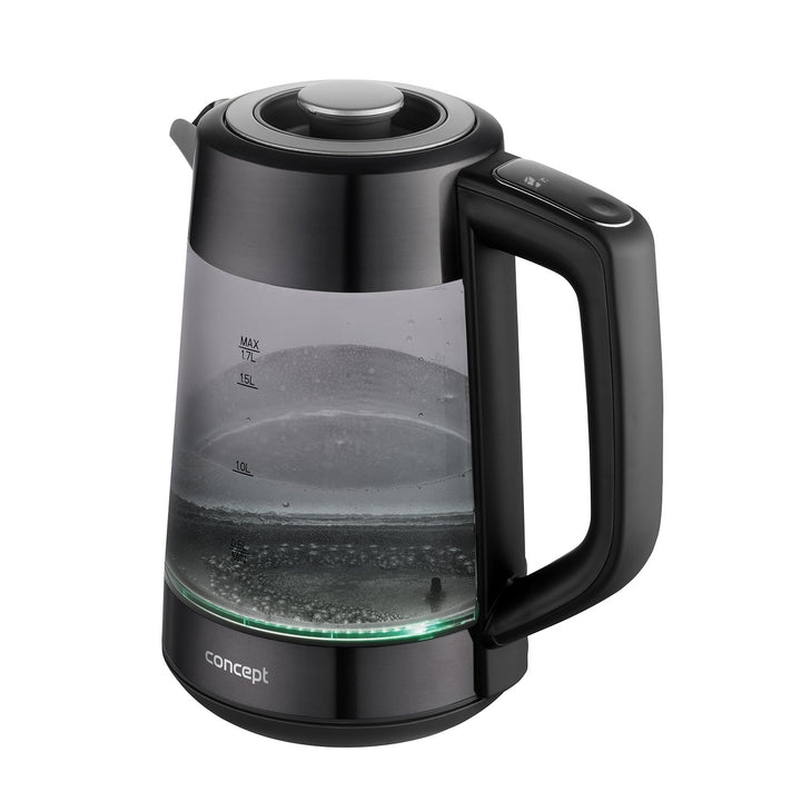 Concept Glas-Wasserkocher, Fassungsvermögen 1,7 l, Leistung 1850–2200 W, Farbe Schwarz, Strix-Anschluss, Temperaturregelung, digitale Steuerung, RK4195