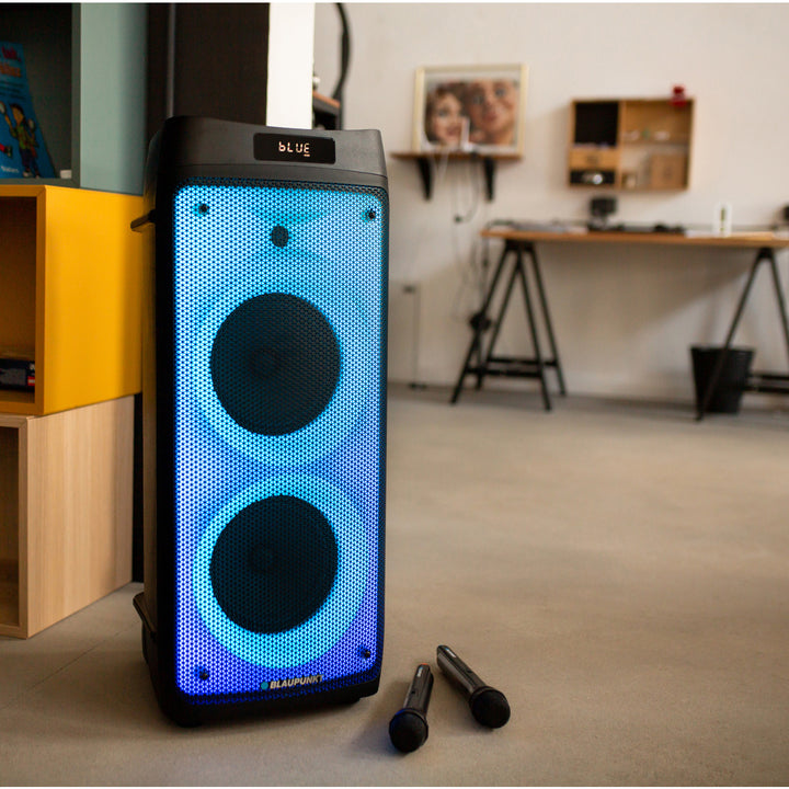 Blaupunkt Party Box Lautsprecher, LED-Beleuchtung, Bluetooth, USB und AUX, FM-Radio, Karaoke-Funktion, Fernbedienung, PB08DB