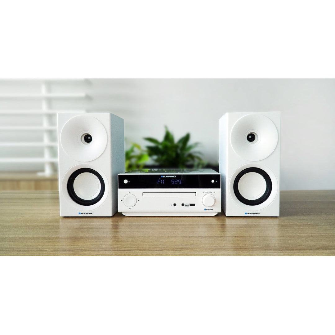 Blaupunkt Micro-Stereoanlage, Leistung 150 W, FM-Radio, AUX-Anschluss und USB-Anschluss, Bluetooth, HDMI-Eingang, Wecker, LED-Display, Farbe: Weiß, MS30.02BT