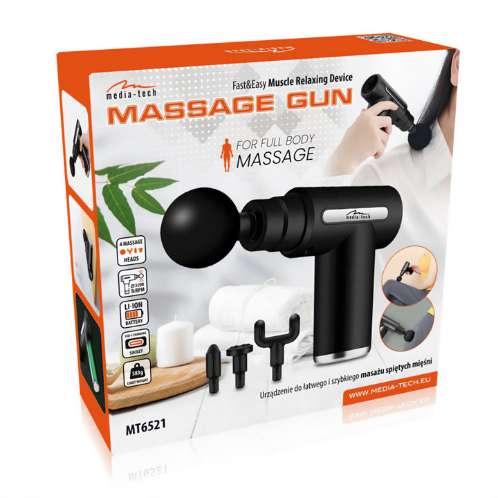 Massagegerät für die einfache und schnelle Massage verspannter Muskeln, Media-tech, 4 austauschbare Massageköpfe, MT6521