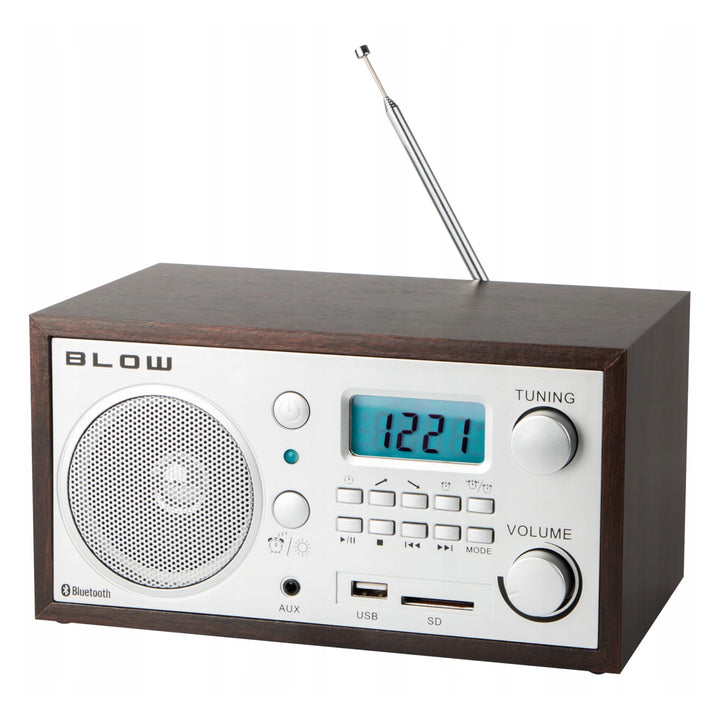 Blow tragbares Analogradio, Bluetooth-Funktion, USB-, AUX- und SD-Anschlüsse, AM/FM-Radioempfang, LCD-Display, Uhr und Wecker, 77-531#