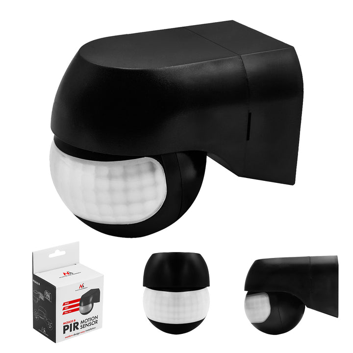 Maclean PIR-Bewegungsmelder 12–24 V, Infrarot, IP44, schwarz, Reichweite 12 m, max. Belastbarkeit 60/120 W, MCE623 B