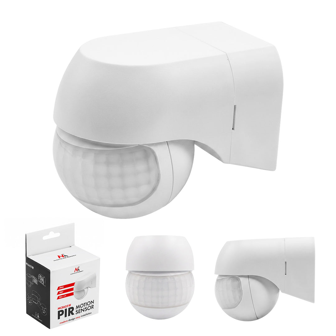 Maclean PIR-Bewegungsmelder 12–24 V, Infrarot, IP44, weiß, Reichweite 12 m, max. Last 60/120 W, MCE623 W