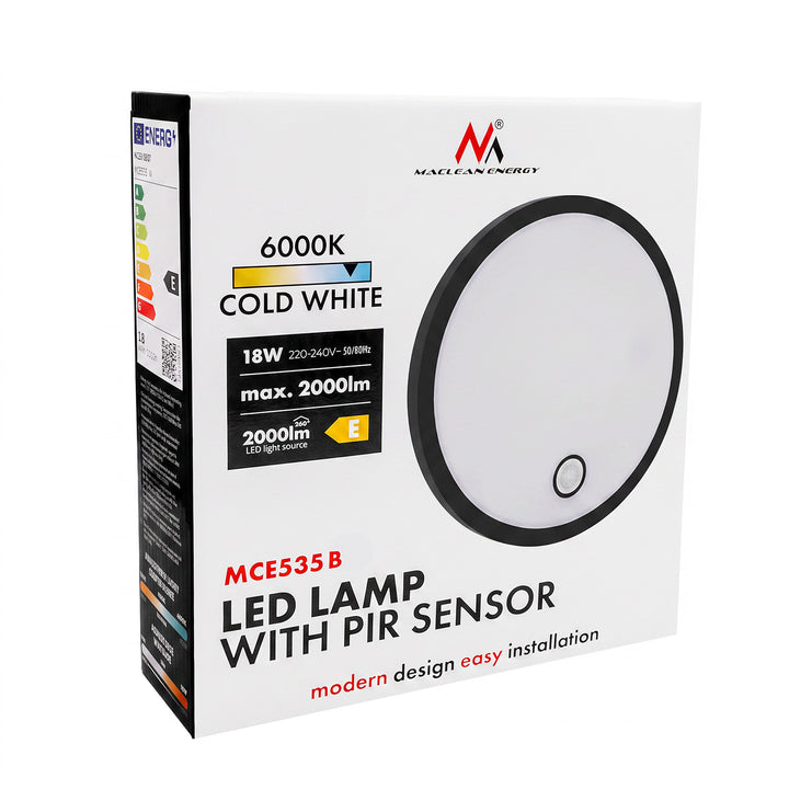 Maclean LED-Leuchte mit Bewegungsmelder, PIR-Sensor, schwarz, 10 W/15 W/18 W, IP65, einstellbare Farbtemperatur 3000/4000/6000 K, MCE535 B