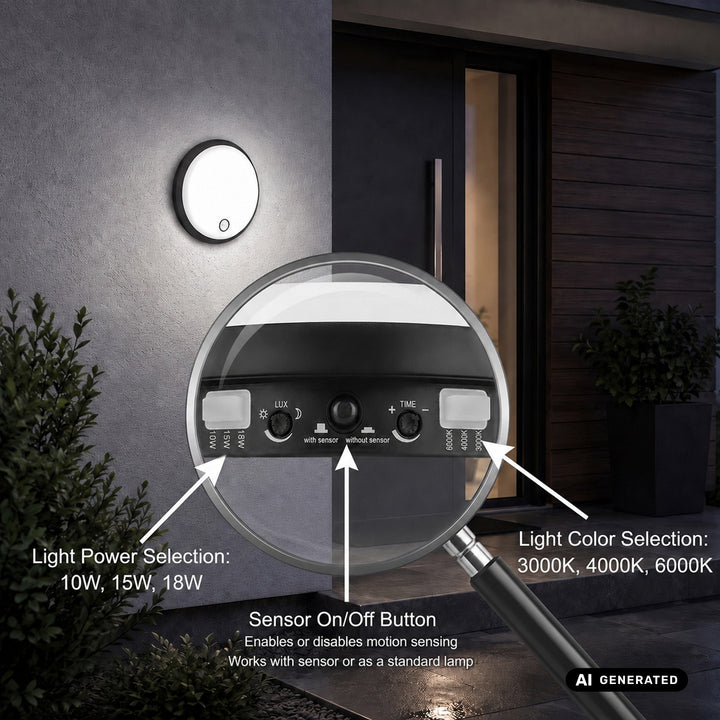 Maclean LED-Leuchte mit Bewegungsmelder, PIR-Sensor, schwarz, 10 W/15 W/18 W, IP65, einstellbare Farbtemperatur 3000/4000/6000 K, MCE535 B