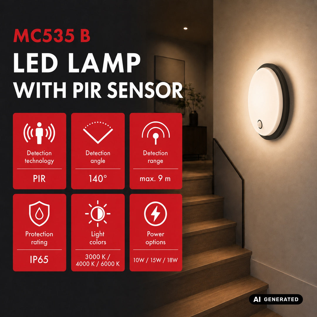 Maclean LED-Leuchte mit Bewegungsmelder, PIR-Sensor, schwarz, 10 W/15 W/18 W, IP65, einstellbare Farbtemperatur 3000/4000/6000 K, MCE535 B