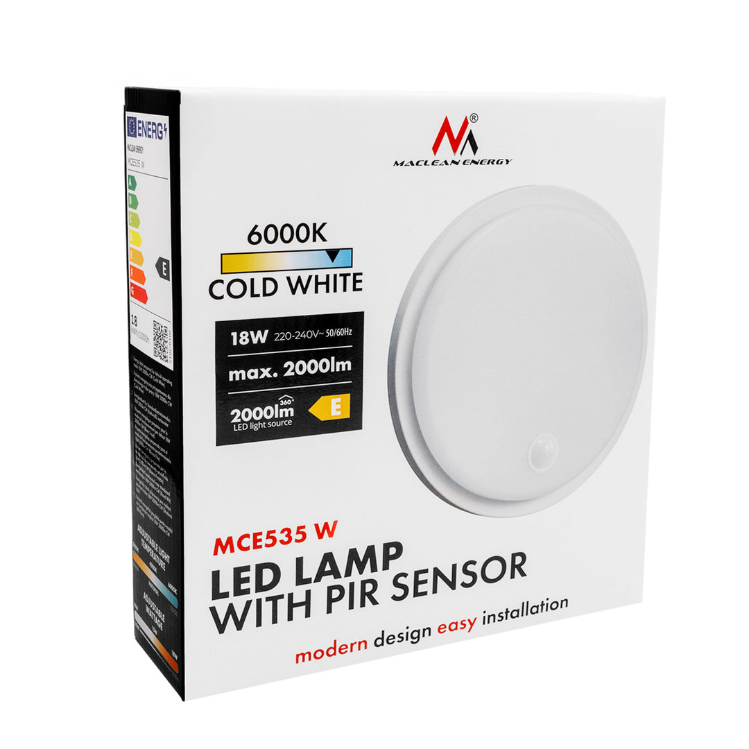 Maclean LED-Leuchte mit Bewegungsmelder, PIR-Sensor, weiß, 10 W/15 W/18 W, IP65, einstellbare Farbtemperatur 3000/4000/6000 K, MCE535 W