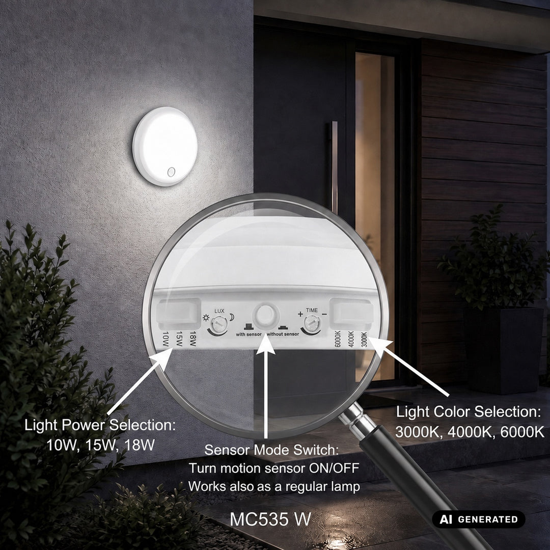 Maclean LED-Leuchte mit Bewegungsmelder, PIR-Sensor, weiß, 10 W/15 W/18 W, IP65, einstellbare Farbtemperatur 3000/4000/6000 K, MCE535 W