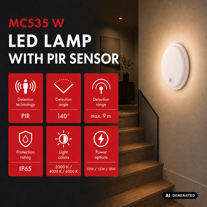 Maclean LED-Leuchte mit Bewegungsmelder, PIR-Sensor, weiß, 10 W/15 W/18 W, IP65, einstellbare Farbtemperatur 3000/4000/6000 K, MCE535 W