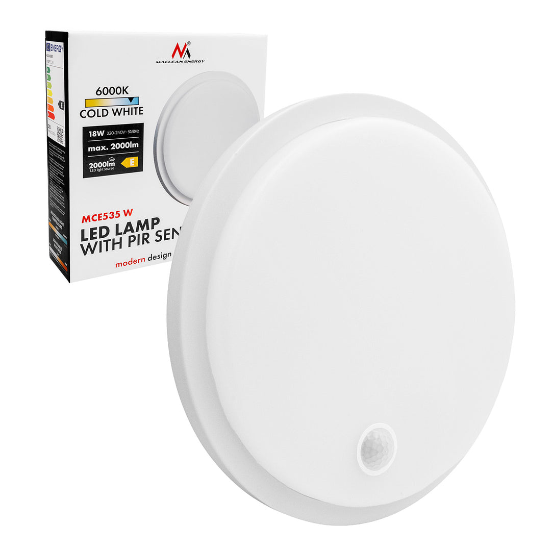 Maclean LED-Leuchte mit Bewegungsmelder, PIR-Sensor, weiß, 10 W/15 W/18 W, IP65, einstellbare Farbtemperatur 3000/4000/6000 K, MCE535 W