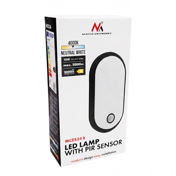 Maclean LED-Leuchte mit Bewegungsmelder, PIR-Sensor, schwarz, 10 W/15 W/18 W, IP65, einstellbare Farbtemperatur 3000/4000/6000 K, MCE534 B