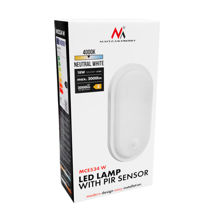 Maclean LED-Leuchte mit Bewegungsmelder, PIR-Sensor, weiß, 10 W/15 W/18 W, IP65, einstellbare Farbtemperatur 3000/4000/6000 K, MCE534 W