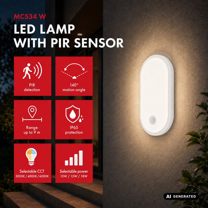 Maclean LED-Leuchte mit Bewegungsmelder, PIR-Sensor, weiß, 10 W/15 W/18 W, IP65, einstellbare Farbtemperatur 3000/4000/6000 K, MCE534 W