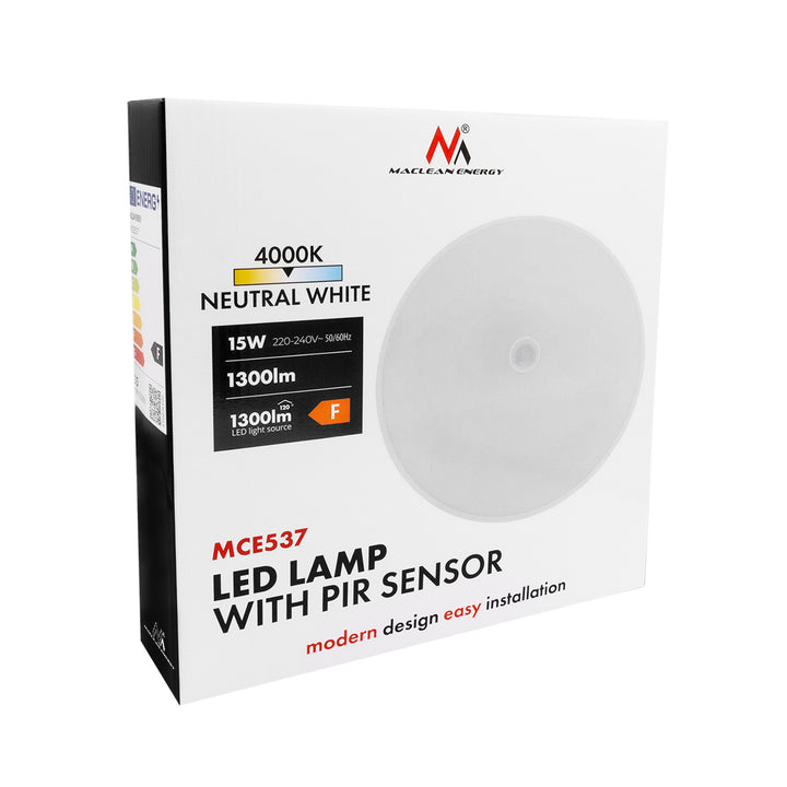 Maclean LED-Leuchte mit PIR-Sensor, Deckenleuchte, 15 W, 1300 lm, IP54, 220–240 V~, 50/60 Hz, MCE537