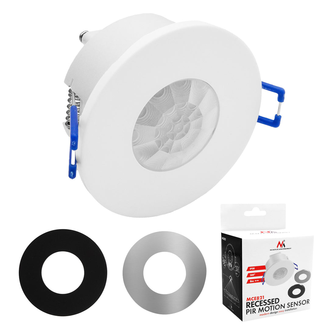 Maclean PIR-Bewegungsmelder, Unterputzmontage, Reichweite 8 m, 600 W/1200 W, 220–240 V AC, 50/60 Hz, MCE821