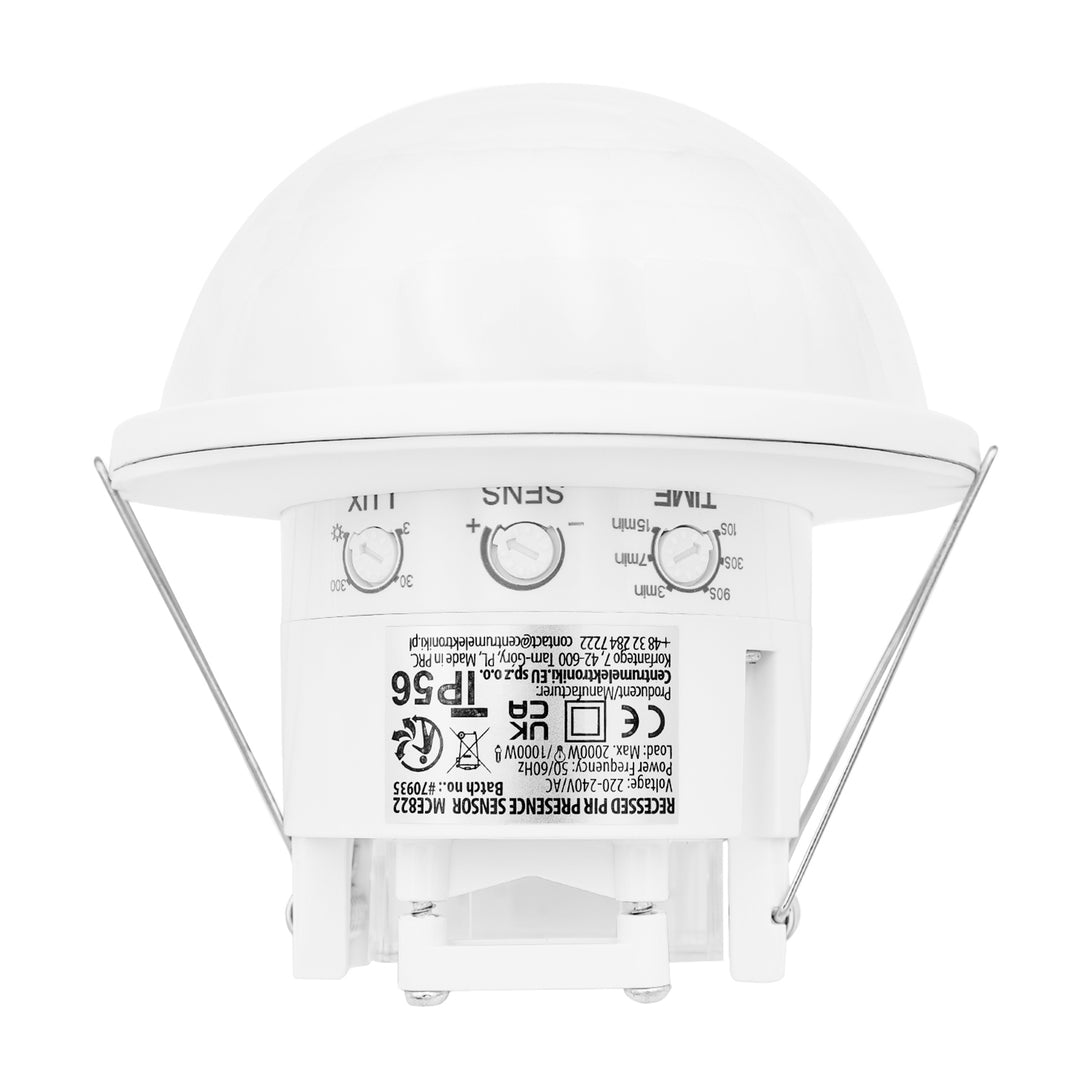 Maclean PIR-Präsenzmelder, Unterputzmontage, Reichweite 10 x 40 m, 1000 W/2000 W, 220–240 V AC, 50/60 Hz, IP54, MCE822