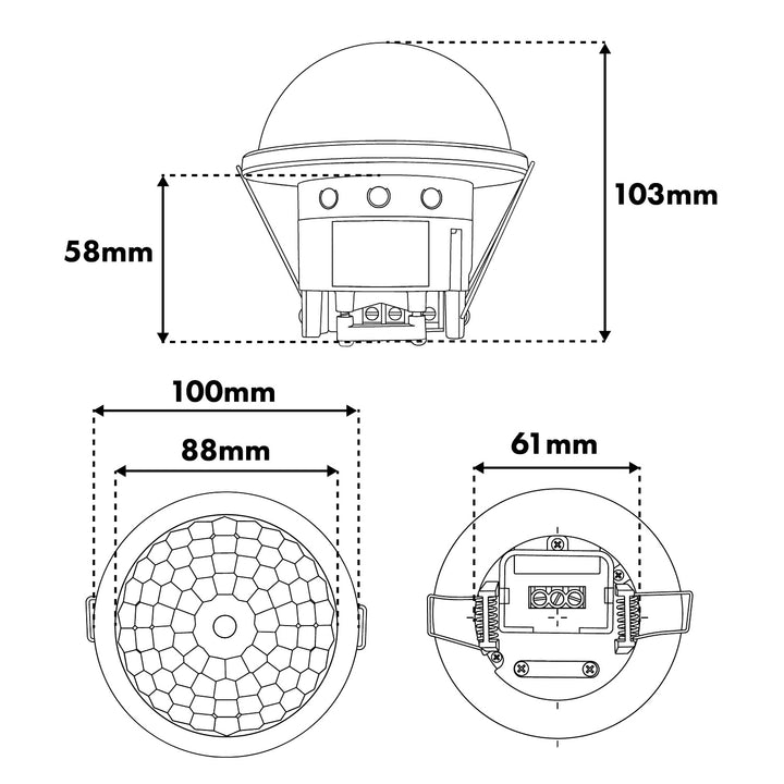 Maclean PIR-Präsenzmelder, Unterputzmontage, Reichweite 10 x 40 m, 1000 W/2000 W, 220–240 V AC, 50/60 Hz, IP54, MCE822