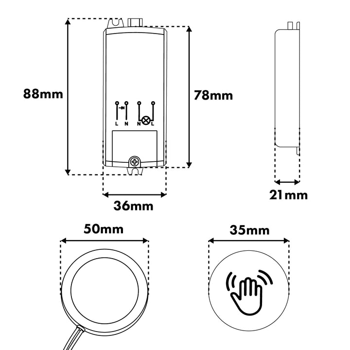 Maclean Unterputz-Touchschalter, <40 mm, 110–240 V AC, max. Belastbarkeit 600 W für LED, MCE824