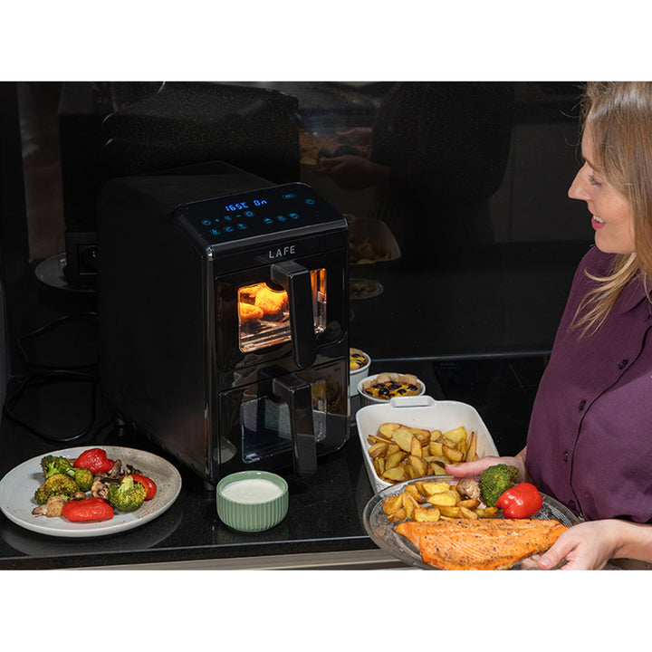 LAFE Fettfreie Fritteuse, Air Fryer, 2 Kammern 5 l, Leistung 2460 W, LCD-Display, Dual Fry