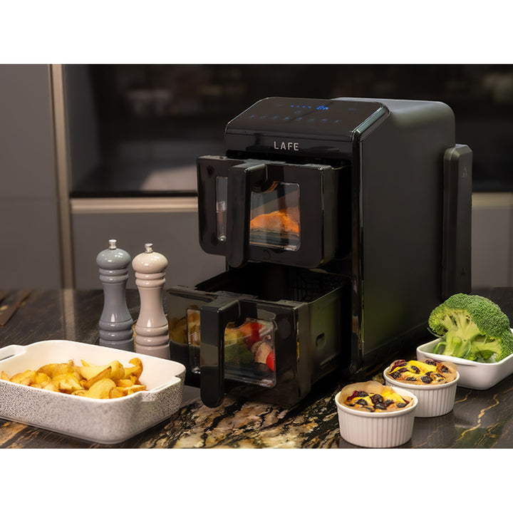 LAFE Fettfreie Fritteuse, Air Fryer, 2 Kammern 5 l, Leistung 2460 W, LCD-Display, Dual Fry