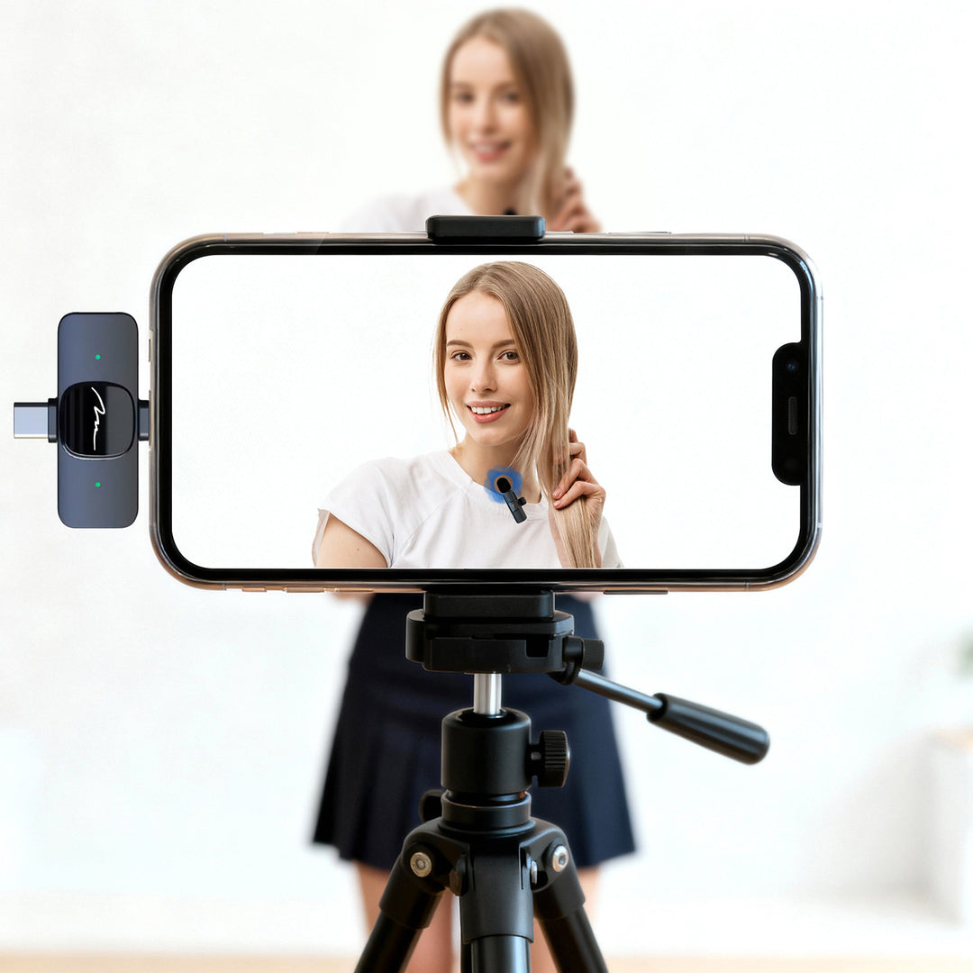 MICRO-MIC DUO – 2x drahtloses Ansteckmikrofon (Set), mit Clip, iOS & Android (OTG), mini, hochempfindlich. USB-C & LIGHTNING, Mediatech