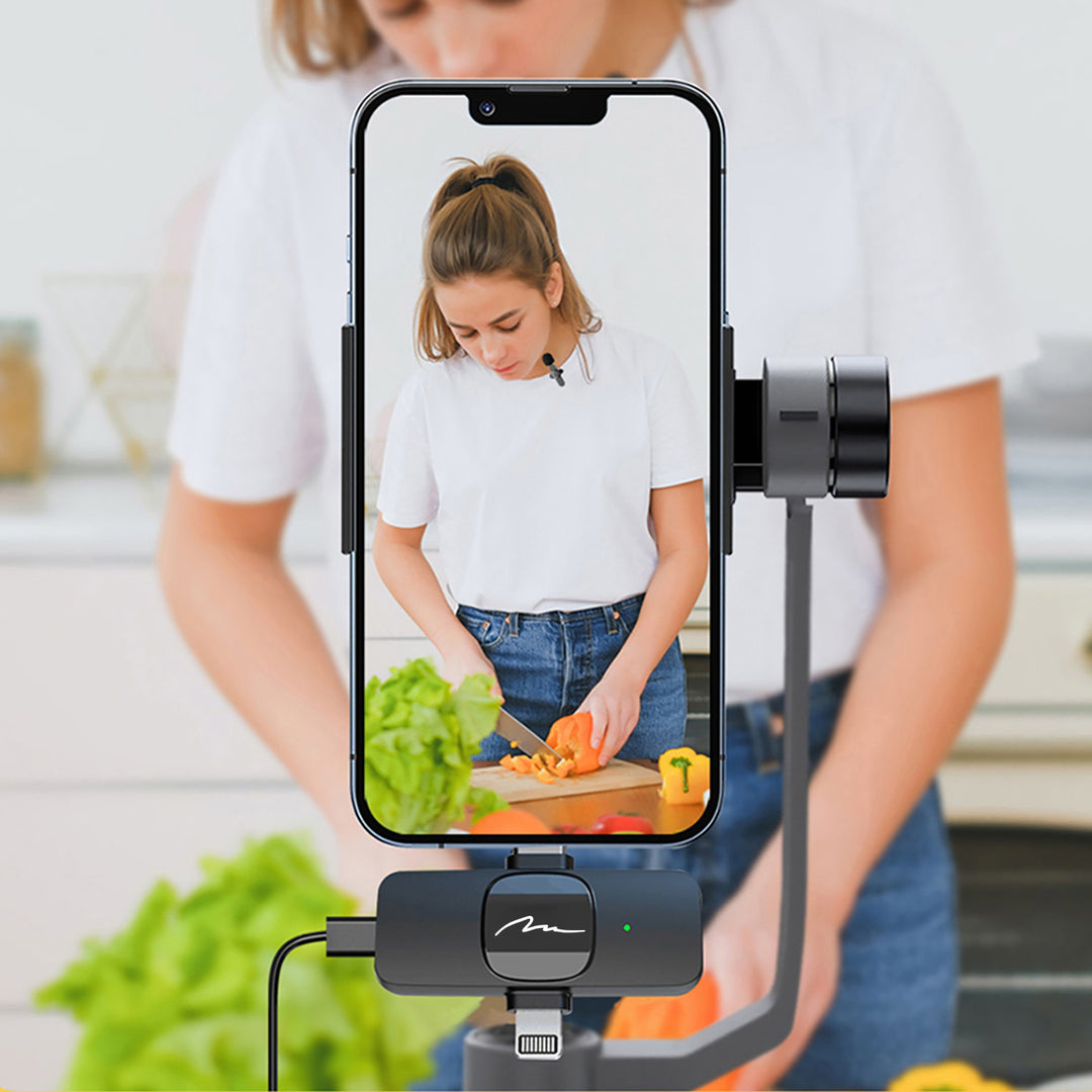 MICRO-MIC DUO – 2x drahtloses Ansteckmikrofon (Set), mit Clip, iOS & Android (OTG), mini, hochempfindlich. USB-C & LIGHTNING, Mediatech