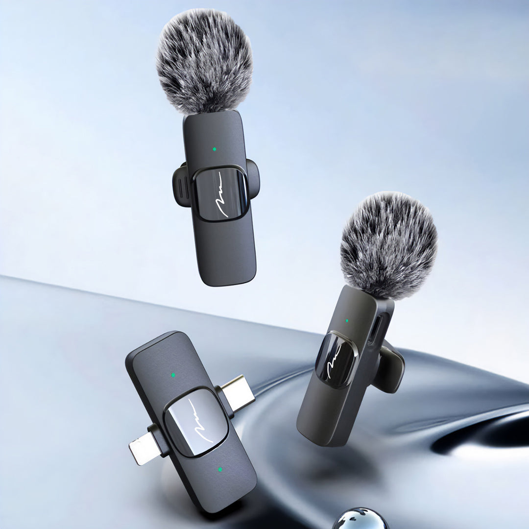 MICRO-MIC DUO – 2x drahtloses Ansteckmikrofon (Set), mit Clip, iOS & Android (OTG), mini, hochempfindlich. USB-C & LIGHTNING, Mediatech