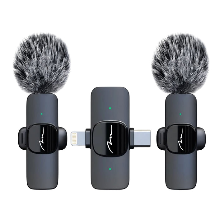 MICRO-MIC DUO – 2x drahtloses Ansteckmikrofon (Set), mit Clip, iOS & Android (OTG), mini, hochempfindlich. USB-C & LIGHTNING, Mediatech