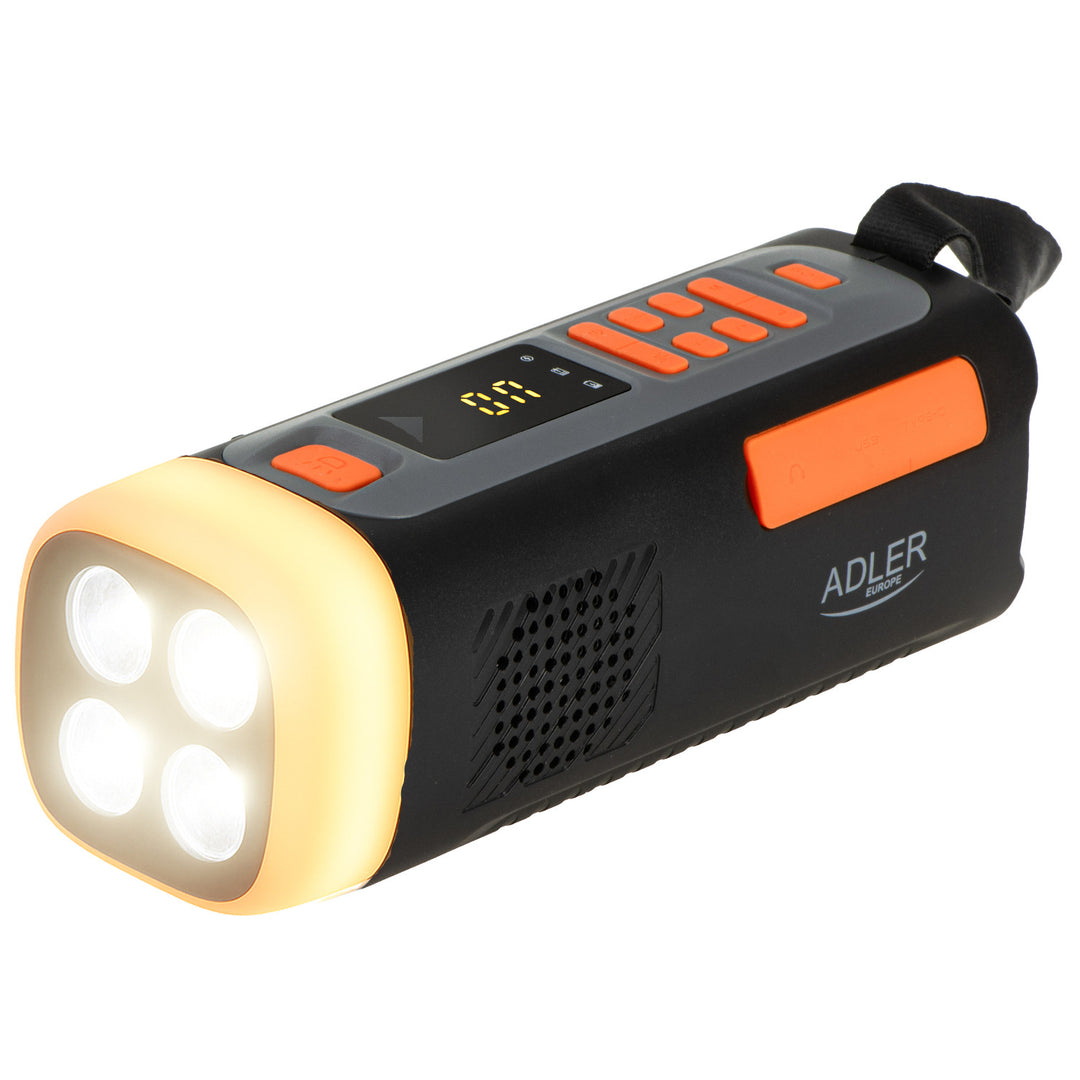 Adler Notfallradio mit Solarpanel, Kurbel und Powerbank, Bluetooth 5.0, 4-W-LED-Taschenlampe, 4500 mAh, AD 1920