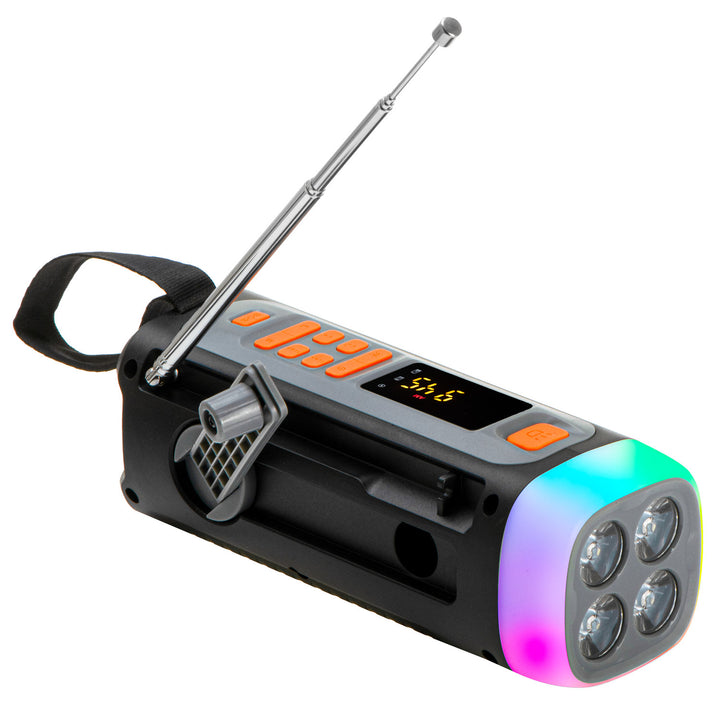 Adler Notfallradio mit Solarpanel, Kurbel und Powerbank, Bluetooth 5.0, 4-W-LED-Taschenlampe, 4500 mAh, AD 1920