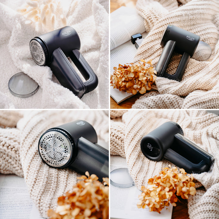 Adler Stoffrasierer, LCD-Display, 3 Geschwindigkeitsstufen, schwarz, AD 9617 black