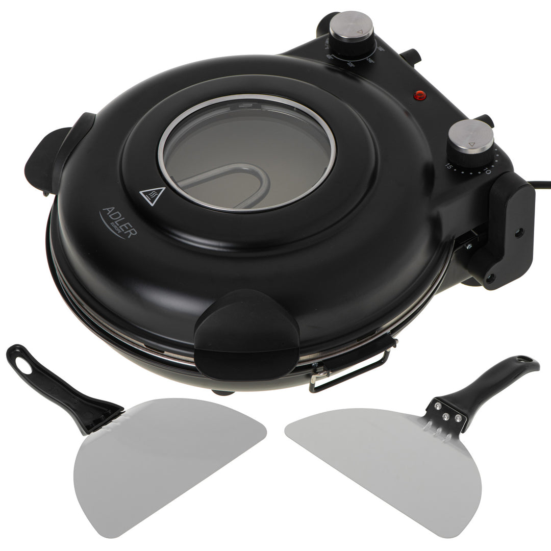 Adler Pizzaofen, Temperaturregelung bis 400 °C, Keramikstein, zwei Heizelemente, AD 6314